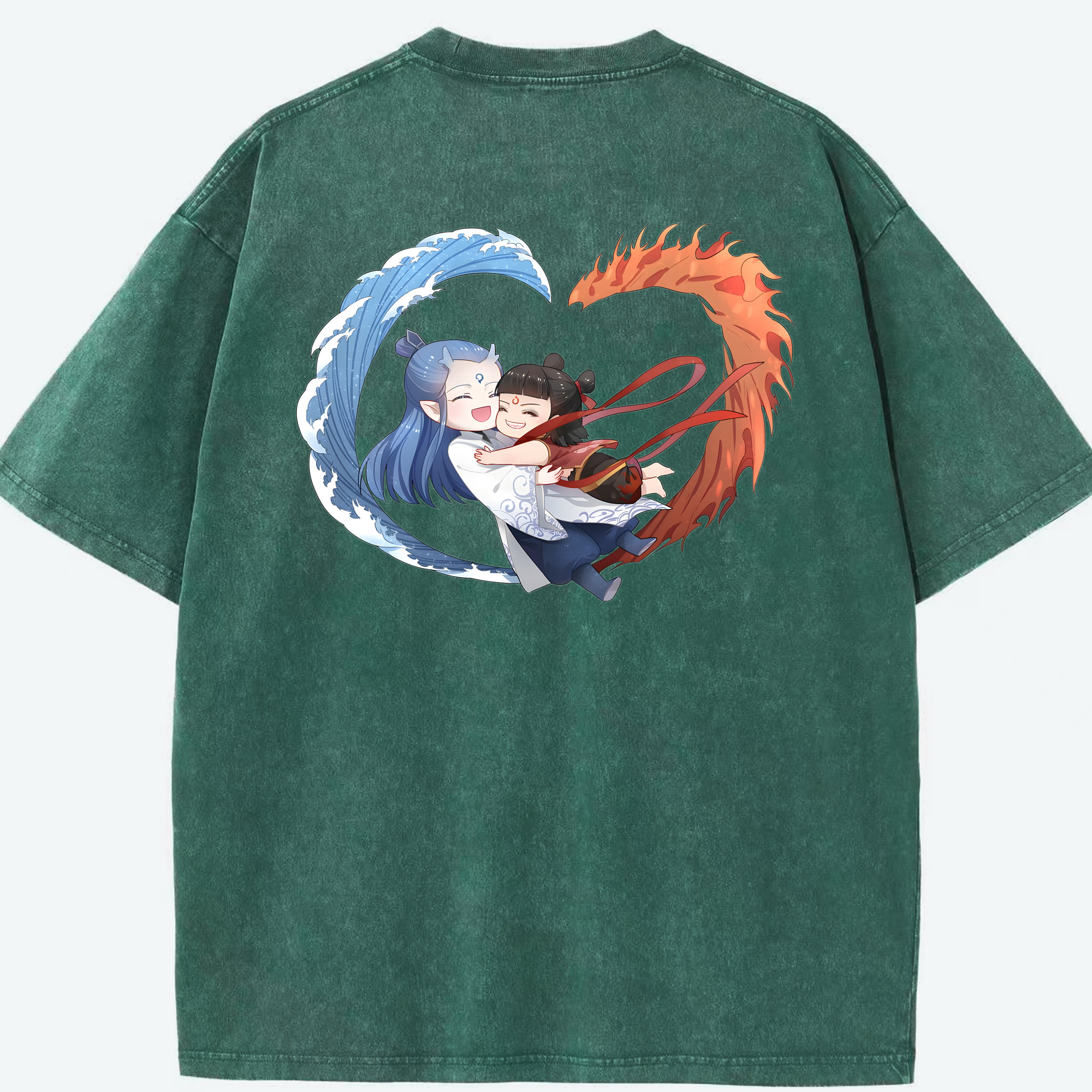 （画像用） Ne Zha 2 ナタ 魔童の大暴れ 綿100% ヴィンテージ風 半袖Tシャツ（背面プリント）